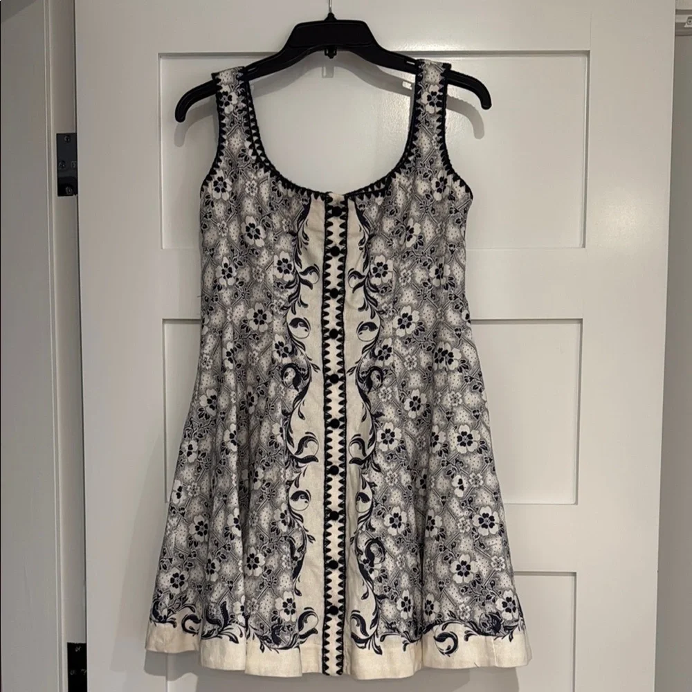 Alemais Cream and Navy Floral Mini Dress - Picture 2 of 8